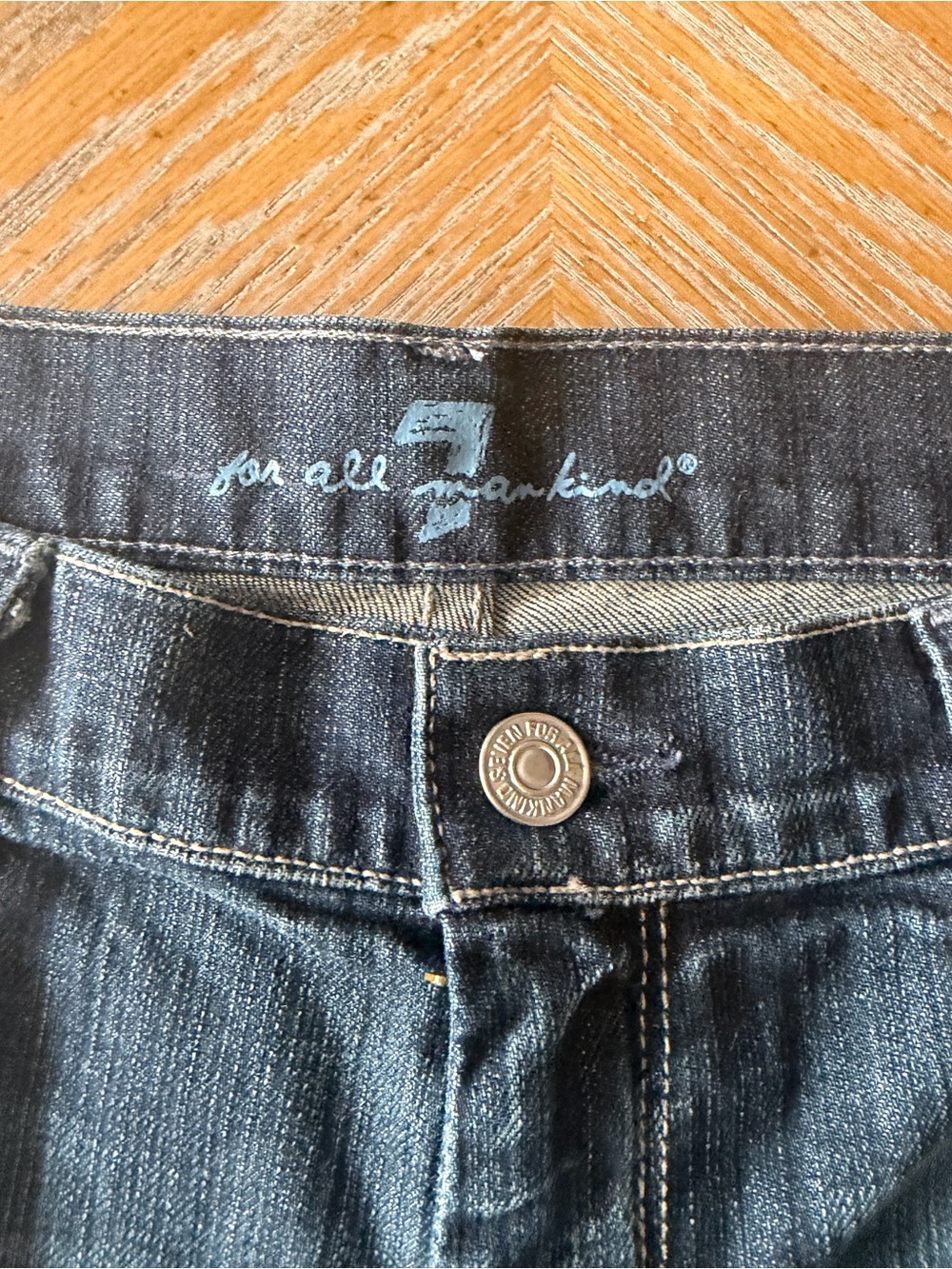 7 For All Mankind Denim Bermuda Shorts 28 Dark Wash Longline Jorts Y2K - Picture 7 of 8